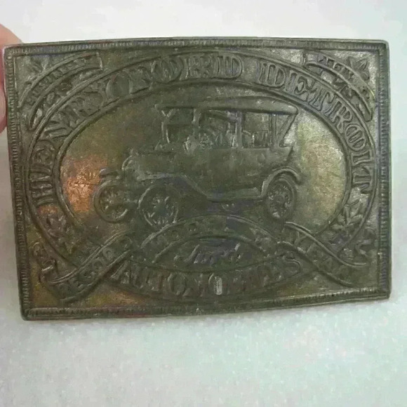Vintage Belt Buckle HENRY FORD Detroit Automobiles Record Year Model T Meta; - Picture 8 of 12